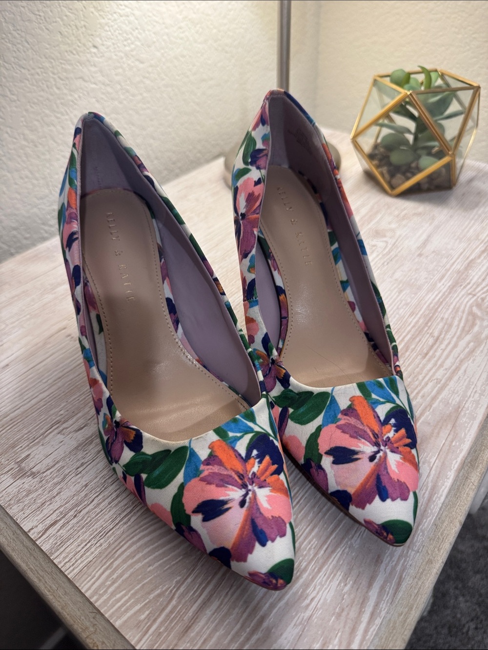 Kelly & Katie Pink and Green Floral Pointed-Toe Pumps